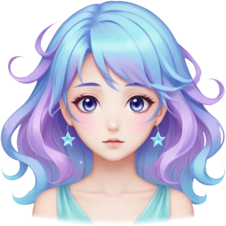 Beautiful gorgeous anime lady with beautiful nebula hair, fashion aesthetic, ethereal, fairycore, pastelcore  emoji