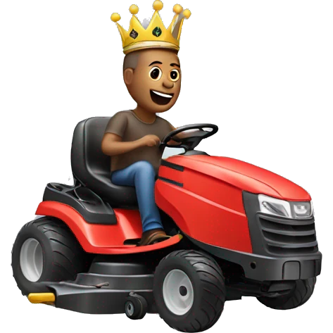dad riding a lawnmower with a crown on his head emoji
