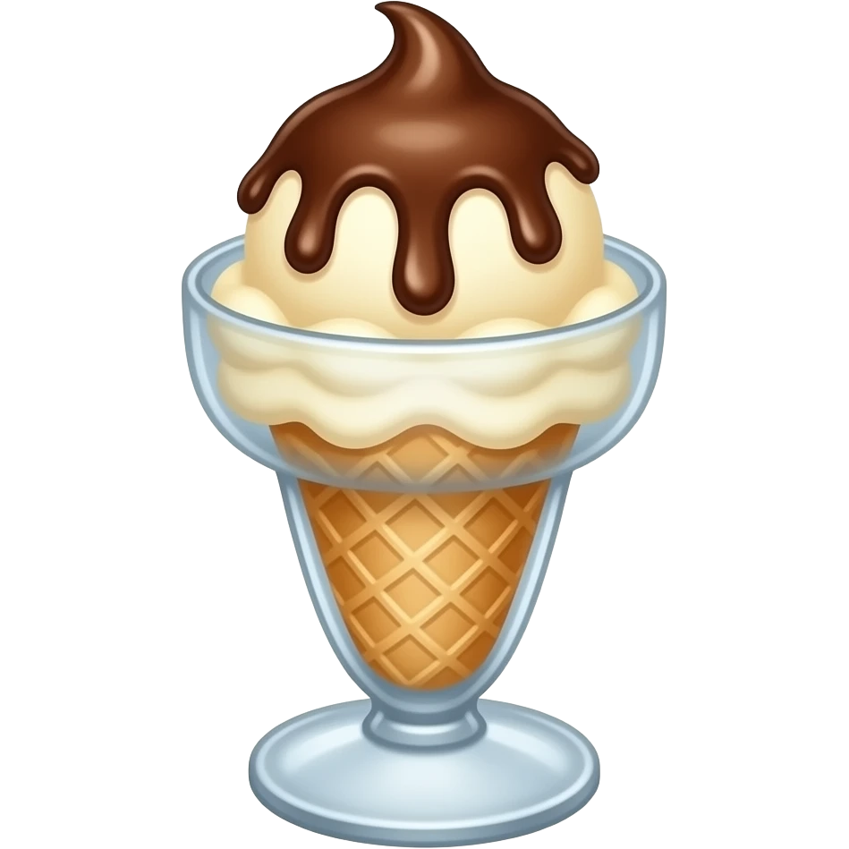 Icecream Sunday vanilla with hot fudge emoji