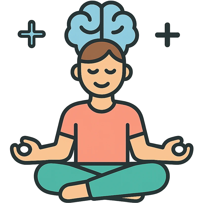 icon representing mental health, meditating person, soothing colors, minimalist style emoji