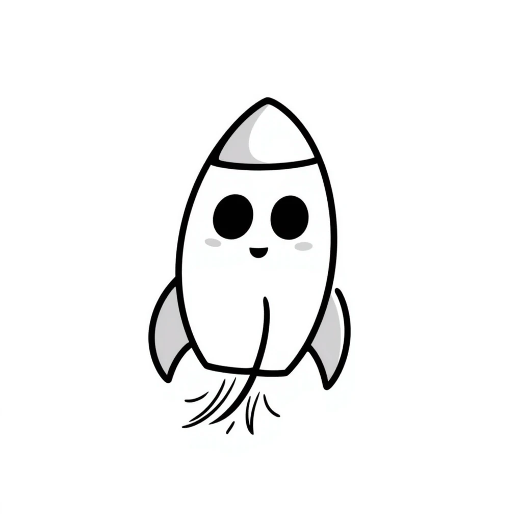A hand-drawn rocket with large cute anime-style eyes emoji