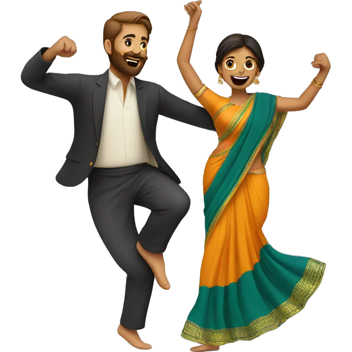 Man with a beard dancing with girl wearing a saree emoji