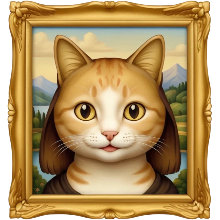 gold frame, painting, Mona Lisa, with cat emoji