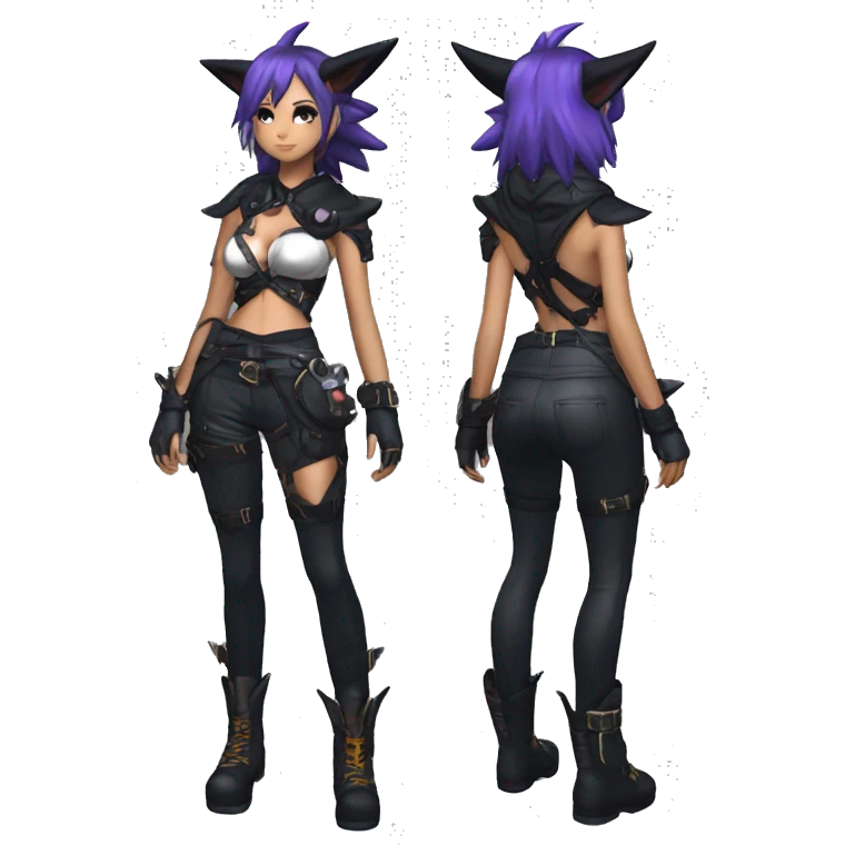 cool kawaii anthro edgy pretty elegant beautiful fantasy black nargacuga-Noivern-cat-Quiana-Fakemon collar techwear harness leather garter belt pouches emoji