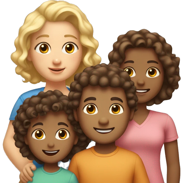Family of 5. Dad brown hir, mom dark-brown curly hair, oldest boy blonde curl hair, oldest girl light brown hair, toddler boy, brown hair. emoji