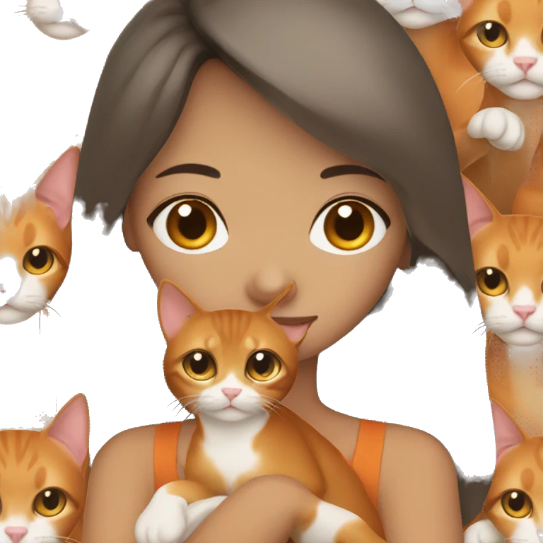 Brunette girl with an orange oriental cat emoji