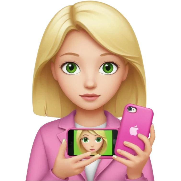 Blonde green eyed girl with iPhone emoji