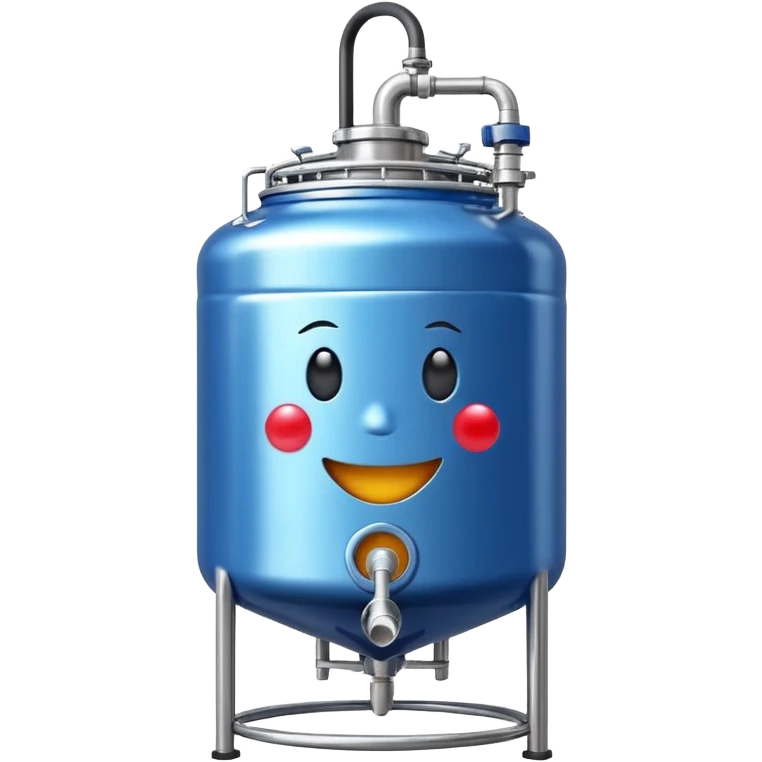 shiny stainless steel fermentor, 100 liters, with blue liquid, emoji style emoji