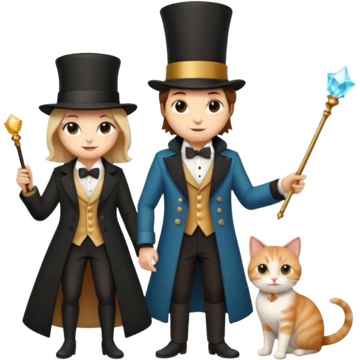 magician couple and their pet cat emoji