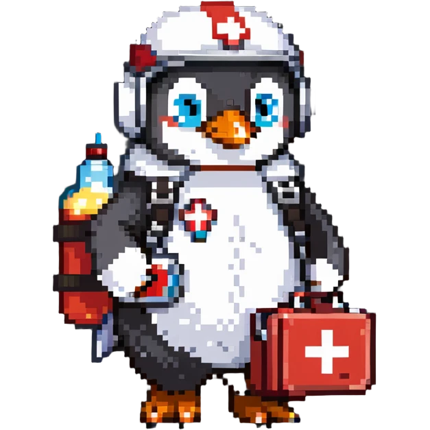 penguin medic with first aid kit and helmet emoji