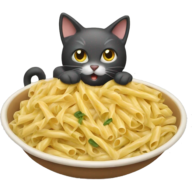 A cat that is eating pasta emoji