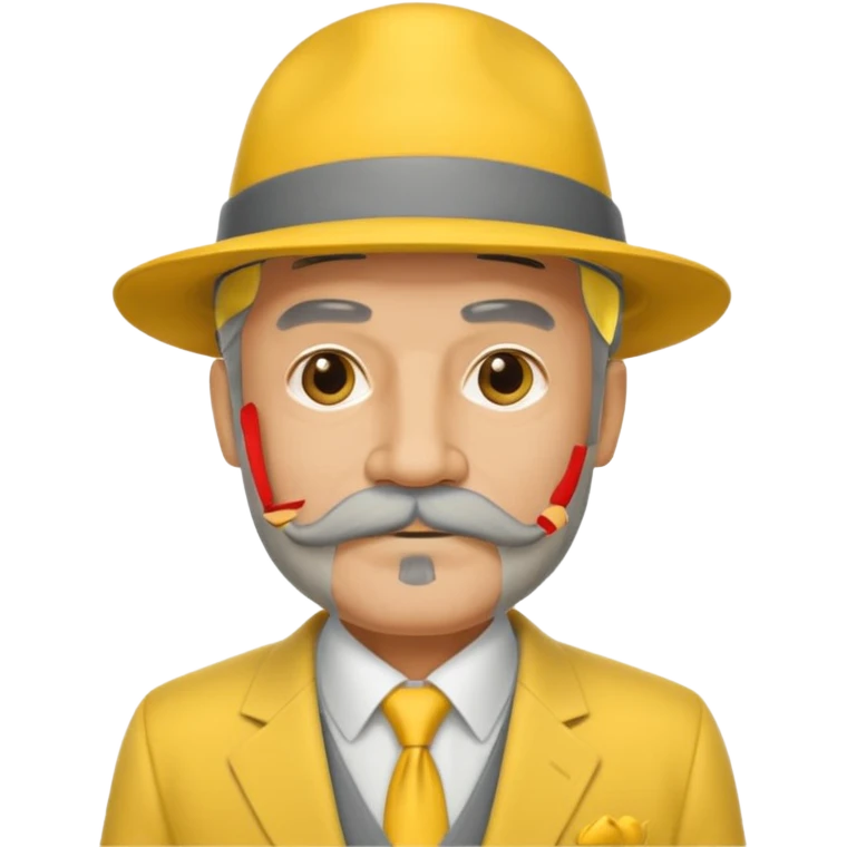 middle aged mobster with yellow colored suit and hat and grey mustache and grey beard emoji