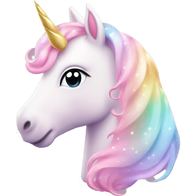 Unicorn "A pastel pink unicorn with a shimme-ring, multicolored mane, a glowing horn, and sparkling stars scattered across its magical body." emoji