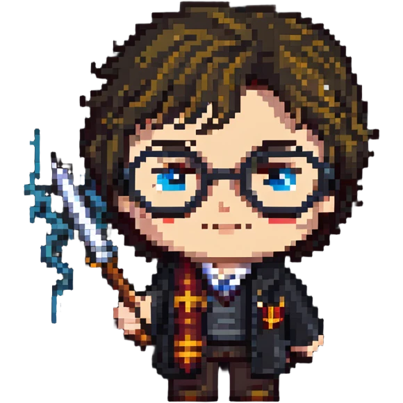 Harry Potter with glasses, lightning scar, and wand emoji