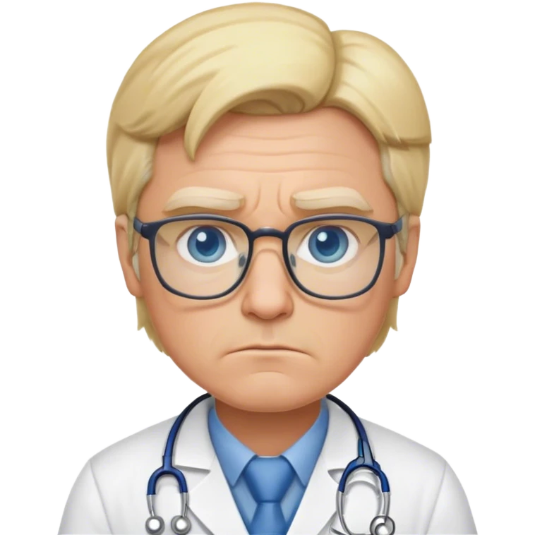 Grumpy doctor with blonde hair, blue eyes, glasses  emoji