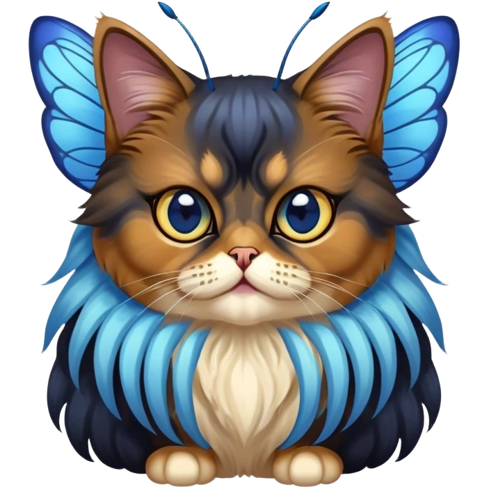 Calico dark Persian Cat with blue Bee wings and antennae eyes emoji
