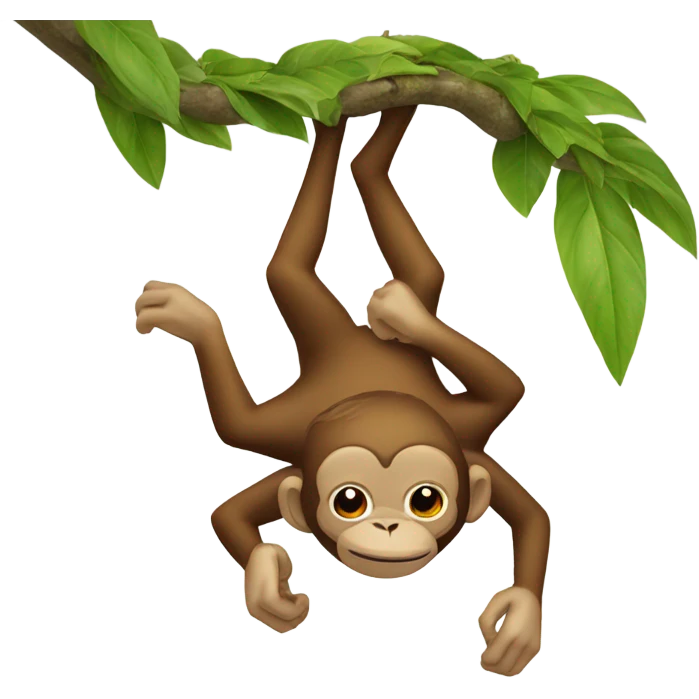 Upside down monkey hanging off a tree emoji