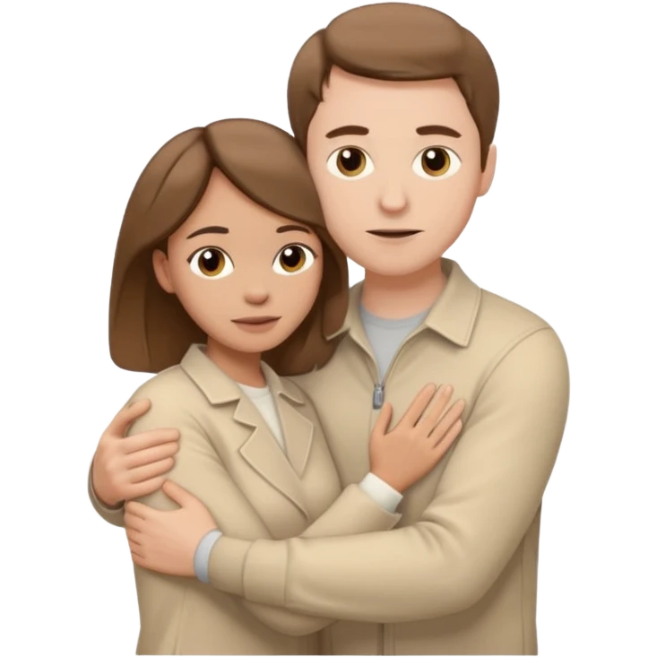 A white man with brown hair in pale beige clothes supports and hugs a woman in pale beige clothes emoji