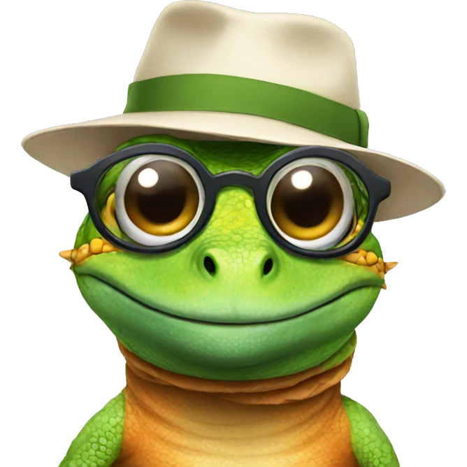 lizard wearing a hat and glasses emoji