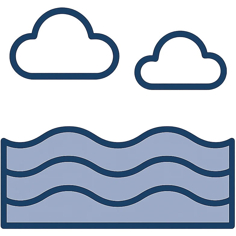 minimalistic icon of the sea with gentle waves, flat blue style emoji