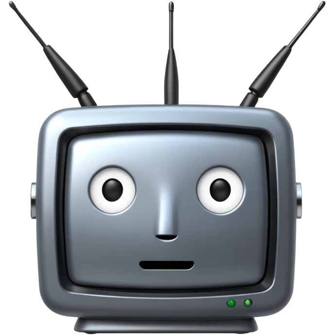 A 2d TV box facing the camera that reads AI that has antennas on it. It has no face. emoji