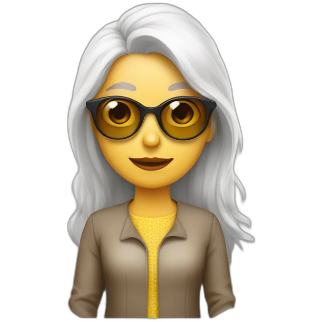 Mujer de 50 años con cola de caballo lentes blanca de pelo amarillo con canas emoji