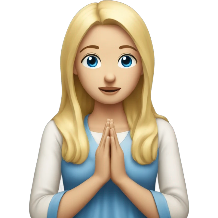 Blonde girl blue eyes praying on knees
 emoji