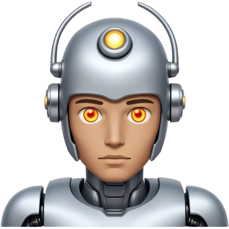 Josh King Madrid as a robot king cyborg with glowing eyes emoji