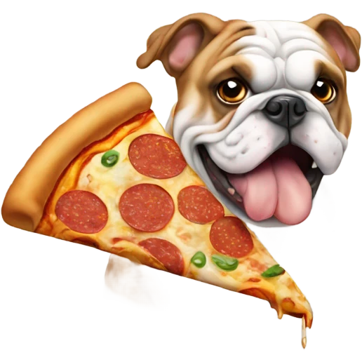 English bulldog eating pizza emoji