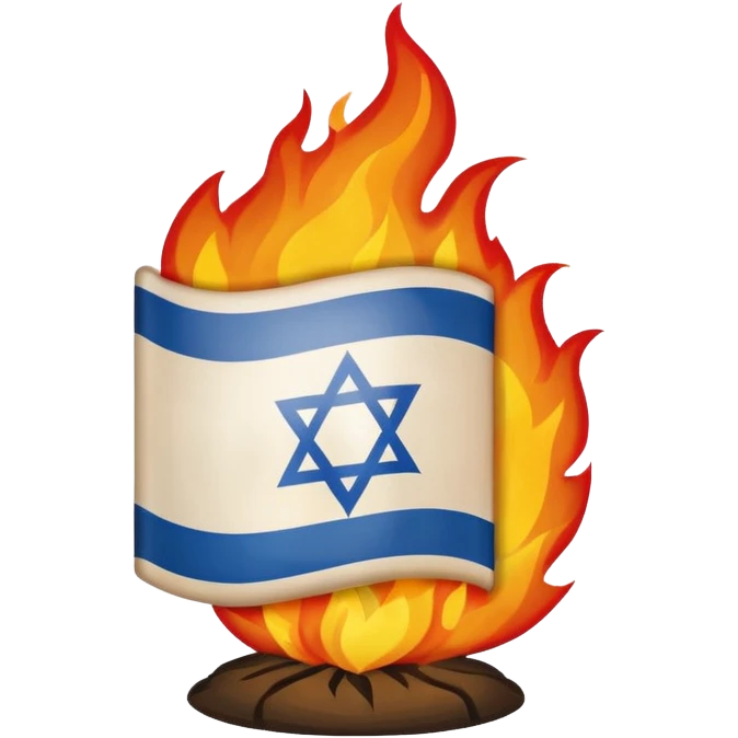 la bandera de israel con fuego quemandose emoji
