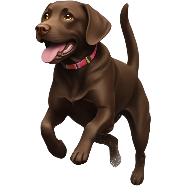 Chocolate lab running to the rainbow bridge emoji