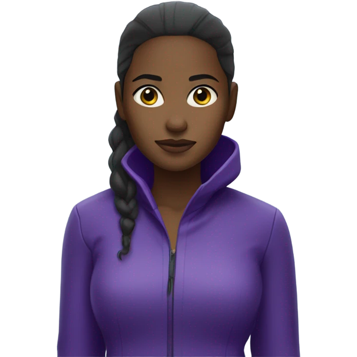 Dark skin black woman with ponytail wearing purple raincoat in the pouring rain emoji