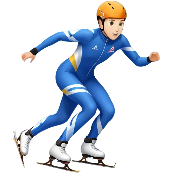 An icon showing a speed skater gliding on a professional oval ice track, captured in mid-motion with aerodynamic posture and sleek skates. The background features snowy mountains, flags, and a clear blue sky. Transparent background reflects the speed and elegance of the sport. emoji
