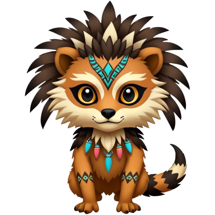 a colorful dark edgy cute vernid-fionbri-creature with tribal markings full body emoji