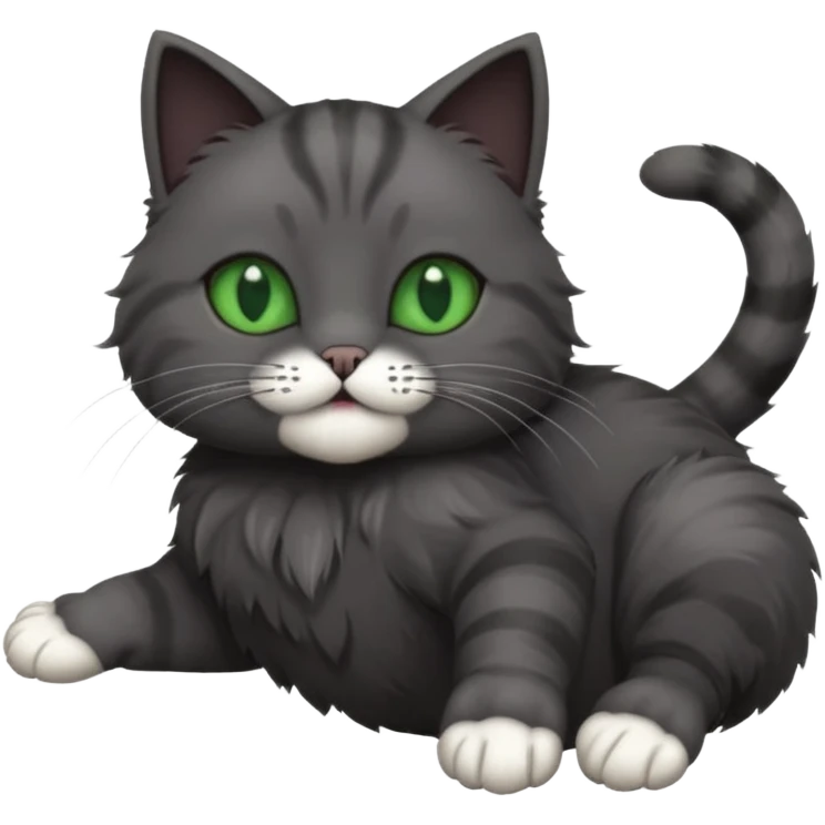 solid dark grey cat with green eyes, completely solid grey face, white toes/paws playing rolling upside down emoji