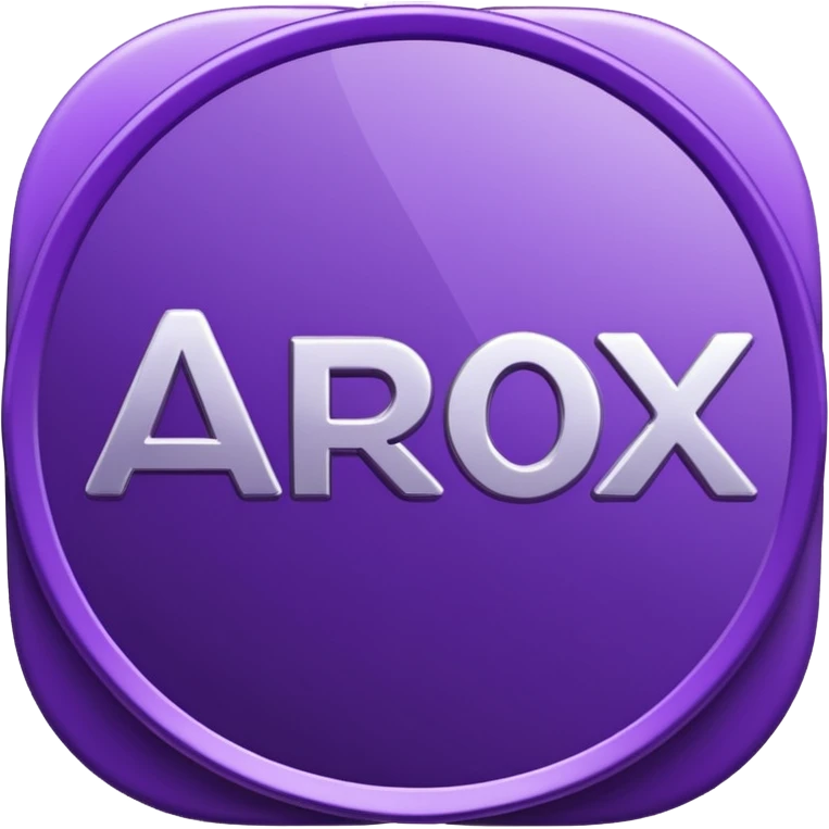 A purple coin spinning in the air. On the front side of the coin, the word 'Arox' is written in large, modern, and shiny letters. Just below 'Arox', in smaller size and simple font, it says 'WEB | SCRIPT | SITE'. The background is dark, with cinematic lighting highlighting the coin’s shine. emoji