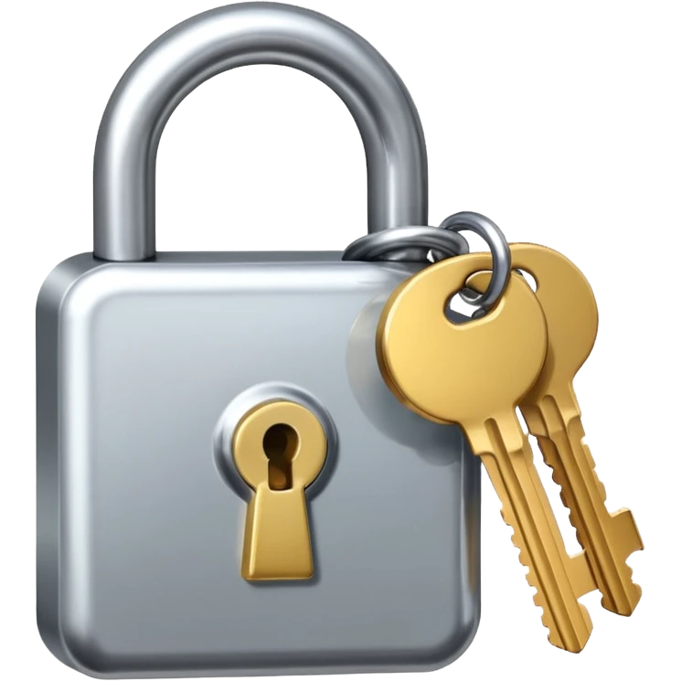 A chrome silver lock and key emoji, smooth metallic surfaces, glossy reflections, luxury swag vibe, minimal iOS emoji style, centered on clean white background emoji