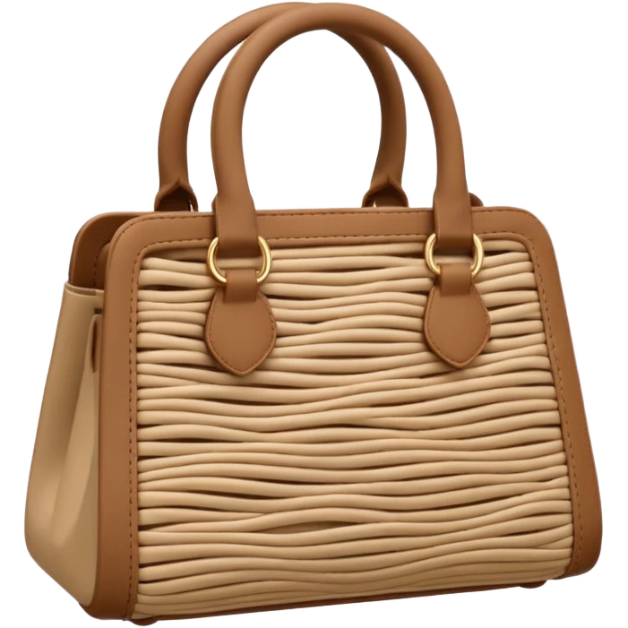 A 3D cartoon woven handbag with interlaced fiber details, neutral tones, Memoji-style realism. emoji