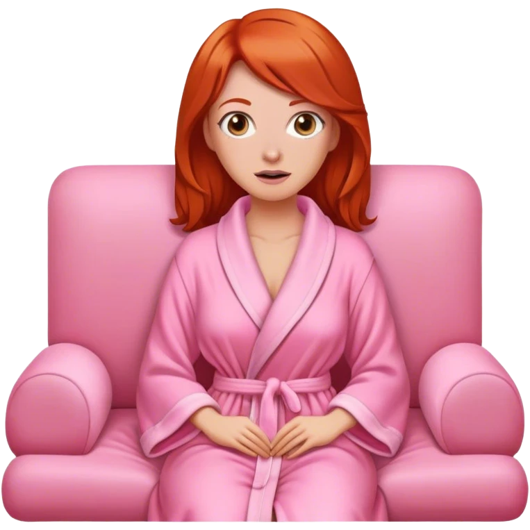 Red head woman wrapped in a pink dressing gown led on the sofa emoji