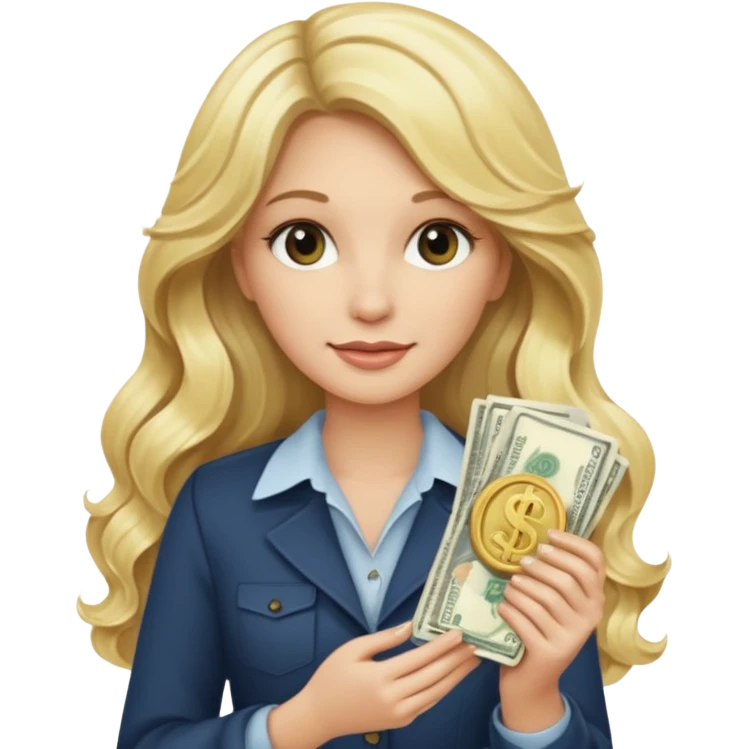rich long hair blonde millionare woman holding money emoji