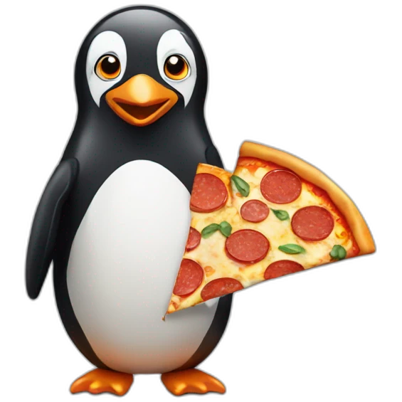 Penguin with pizza emoji