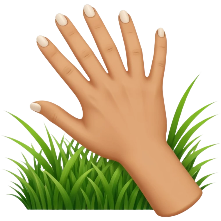 a white hand touching blades of green grass emoji