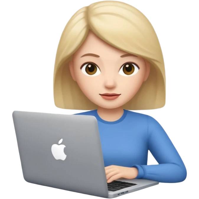 memoji of a female with a laptop in front, apple-style, modern emoji