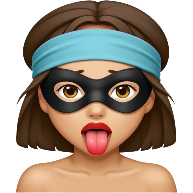 brunette blindfolded with tongue out emoji