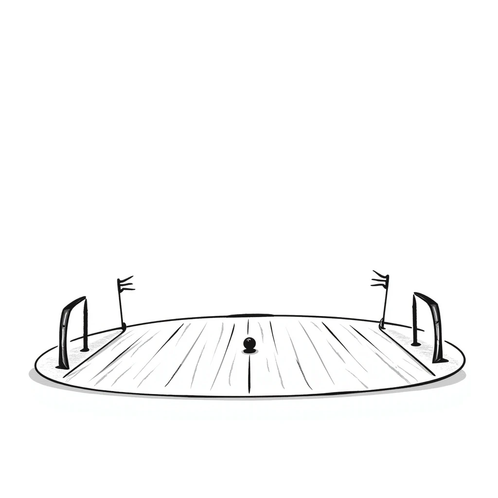 a hand-drawn quidditch field with three tall goal posts on each end, an oval sports field from Harry Potter emoji