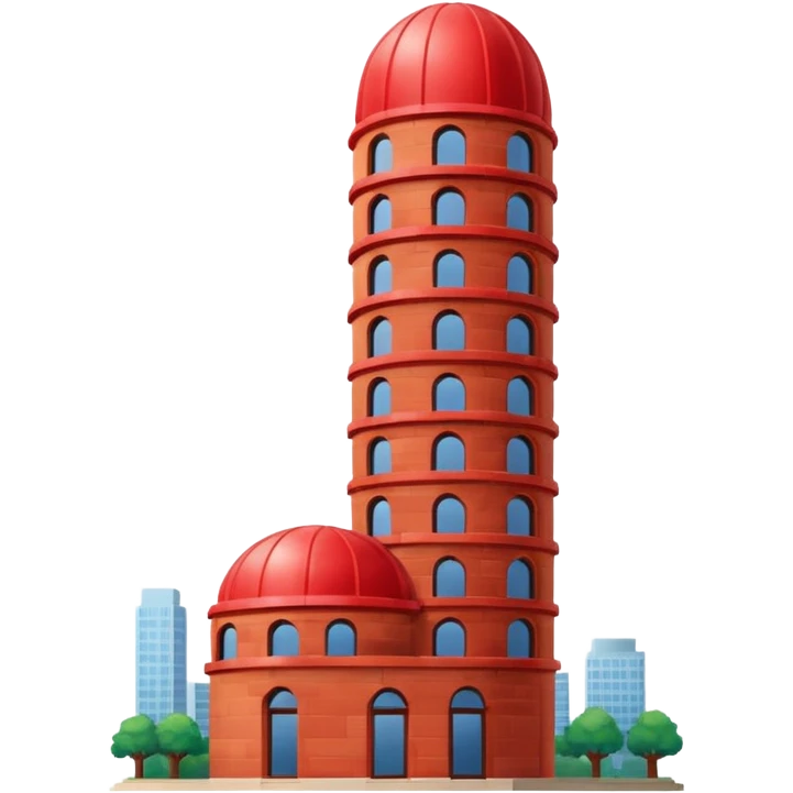 Penis-shaped skyscraper made of layered red bricks, with dome shaped top emoji