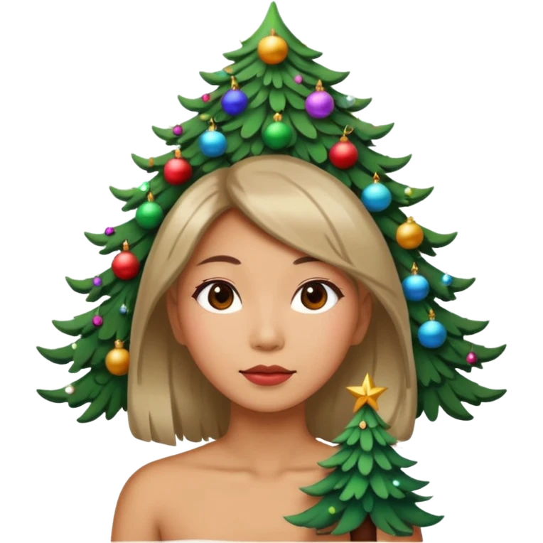 a asian woman whose hair is a Christmas tree emoji