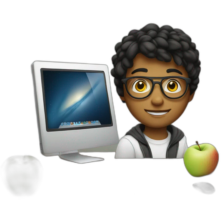 Teen Computer Nerd with apple laptop in front emoji