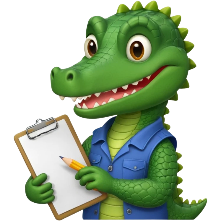 A cartoon gator with a clipboard and a pencil against a white background emoji
