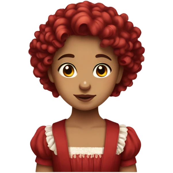 girl hair curly and red , have red wings ,Wearing an old-era dress dark red emoji